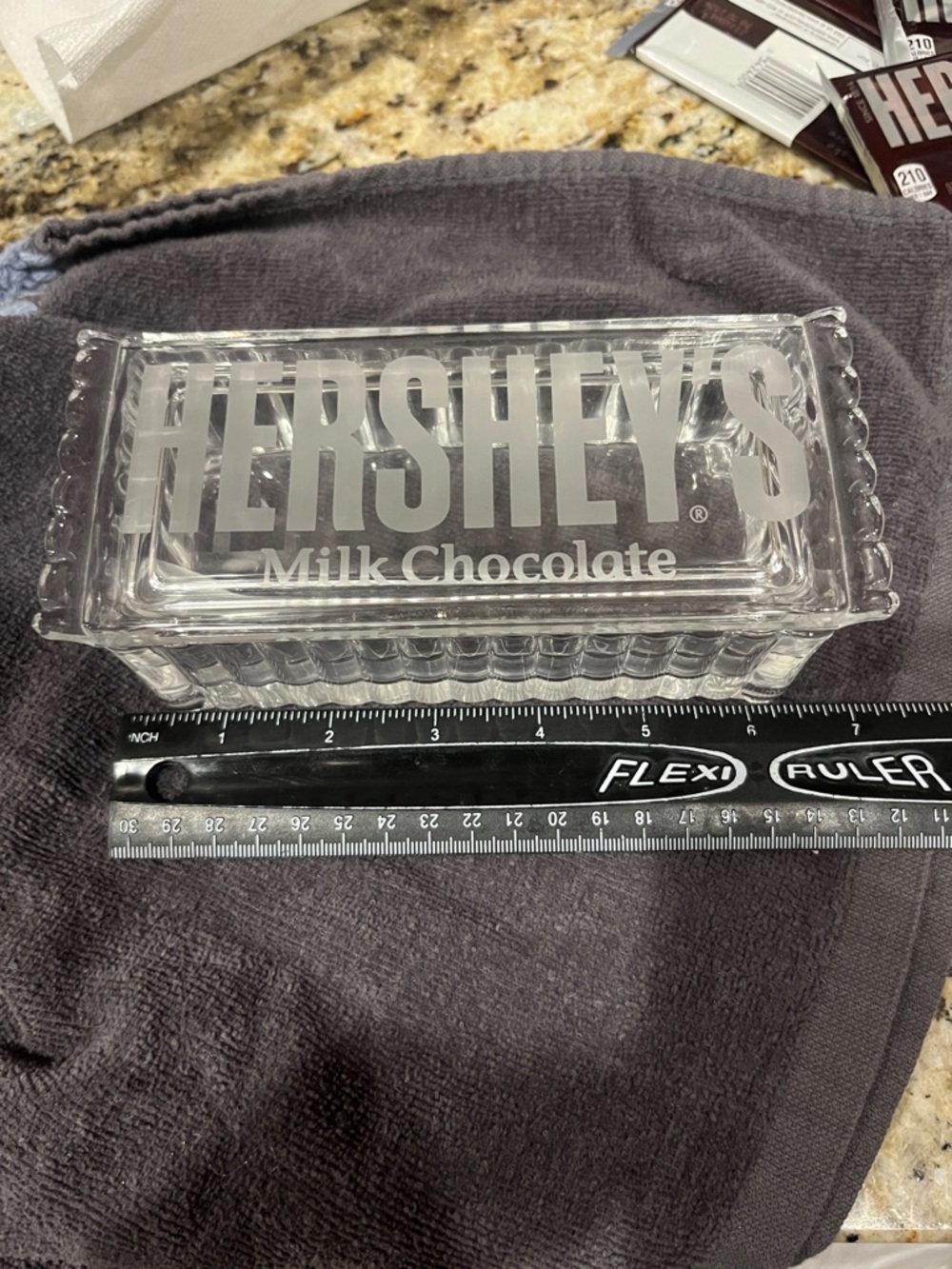 Hershey's Milk Chocolate Candy Bar Glass Covered Candy Dish Etched Classic Brown - Picture 7 of 12